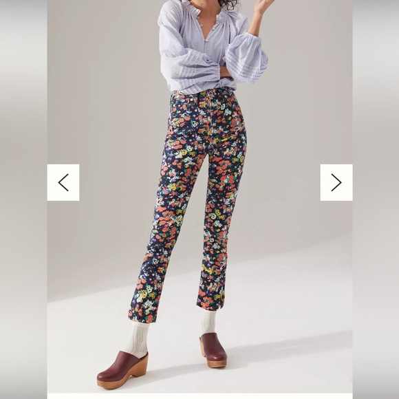 Anthropologie Denim - Anthropologie Maeve Gardenia Floral Ultra High Rise Slim Straight Jeans Size 25